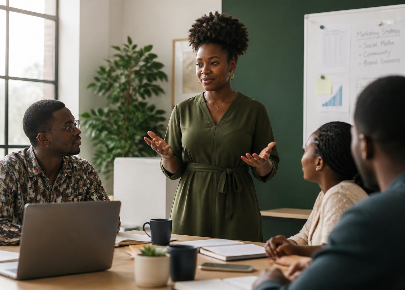 A facilitator leading a live workplace training session with a startup team